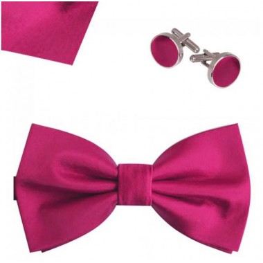 .Set papion, butoni camasa, batista, fucsia, butterfly